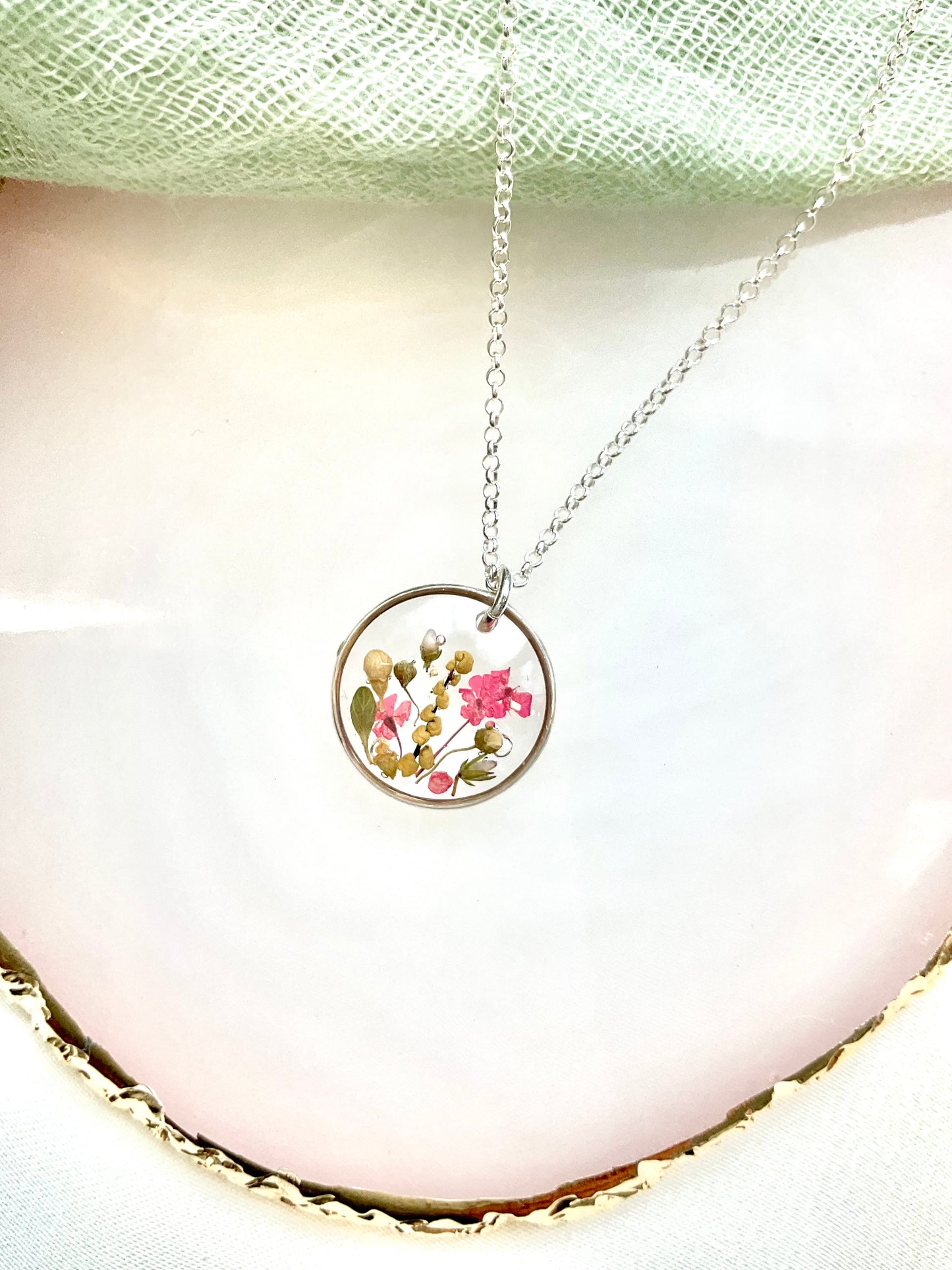 Sterling Silver Gifts For Women - Pressed Flower Necklace