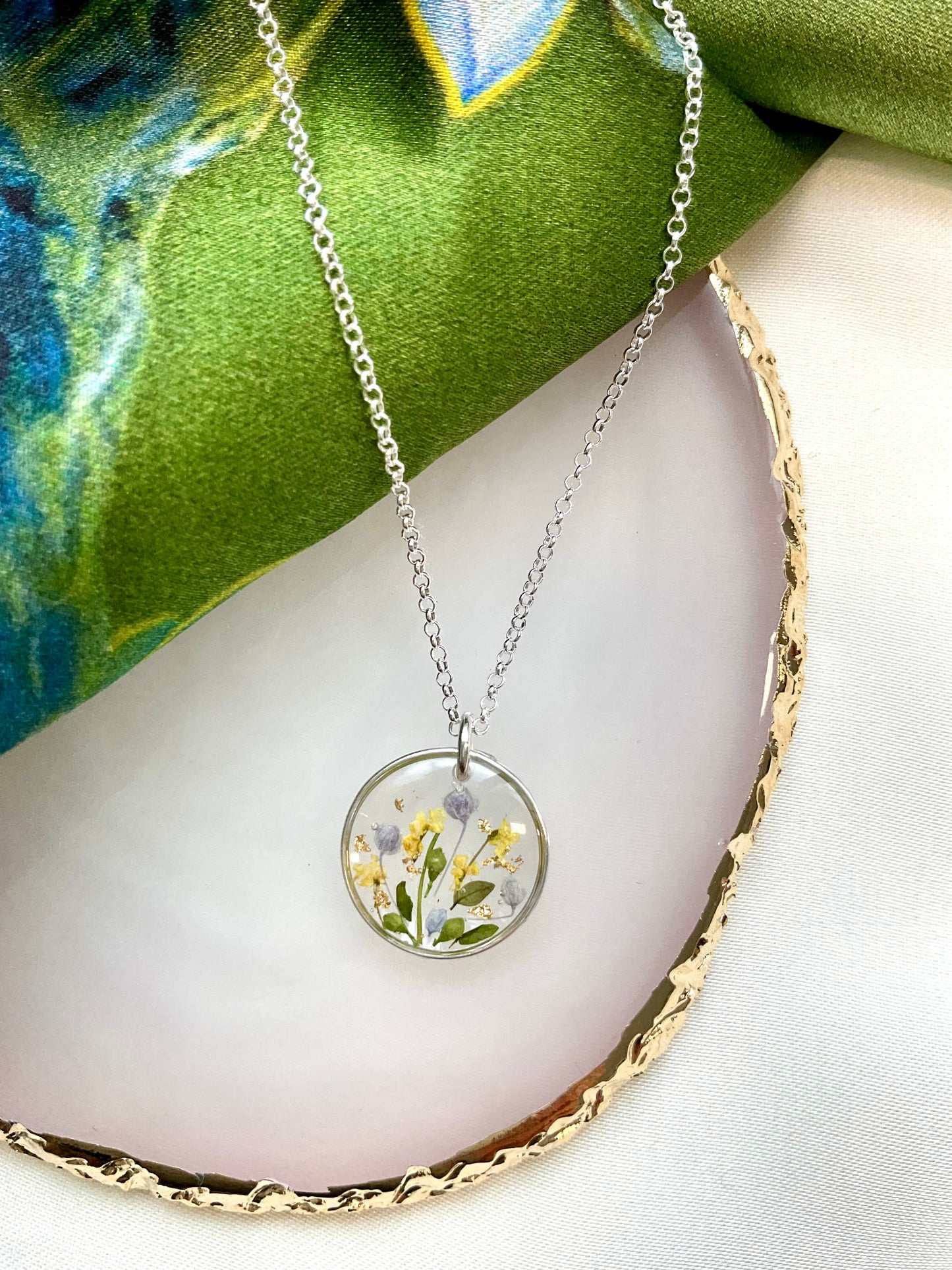 Sterling Silver Bridesmaid Necklaces Dried Flower Necklace – Boho Floral Jewellery