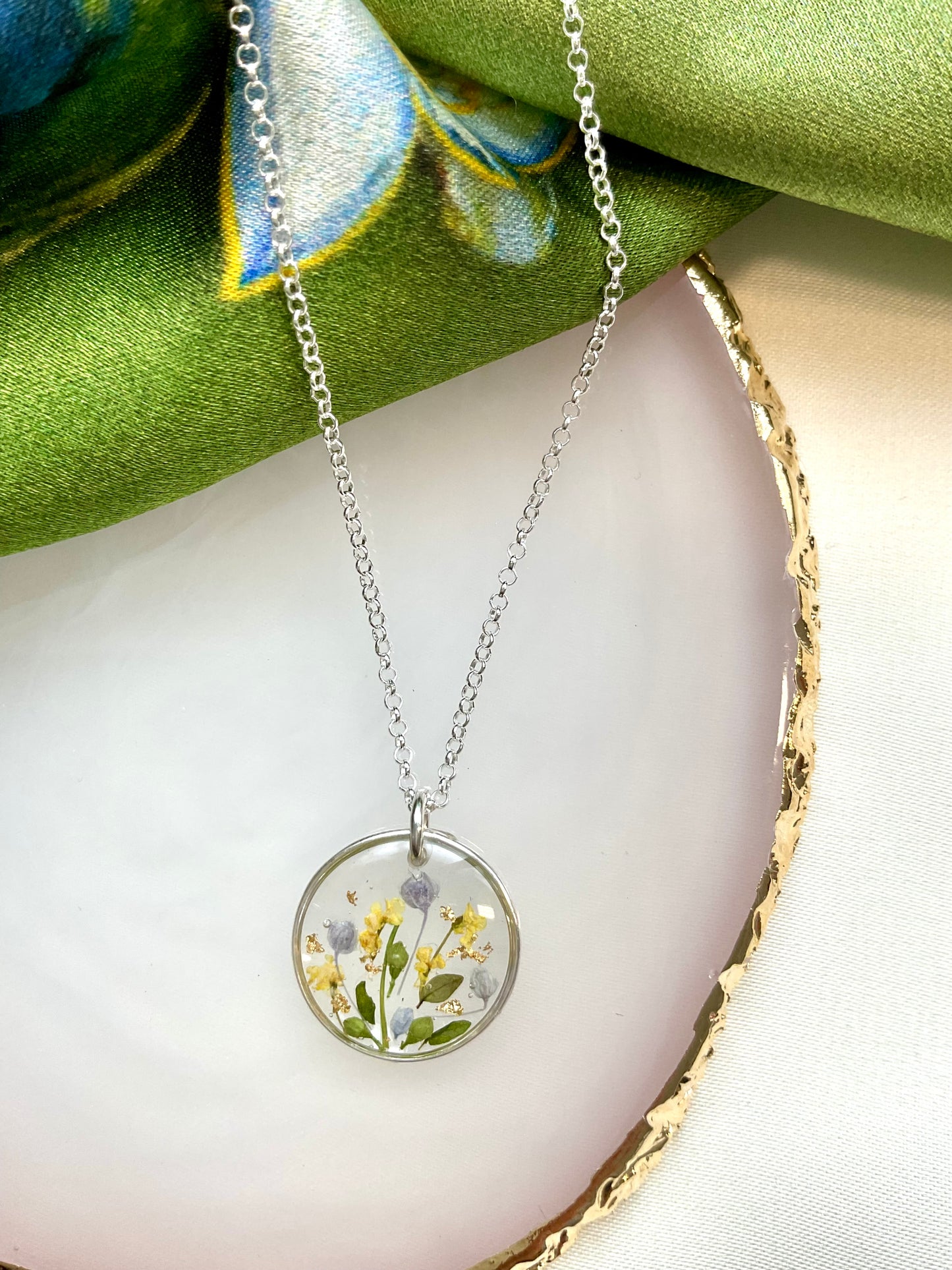 Sterling Silver Bridesmaid Necklaces Dried Flower Necklace – Boho Floral Jewellery