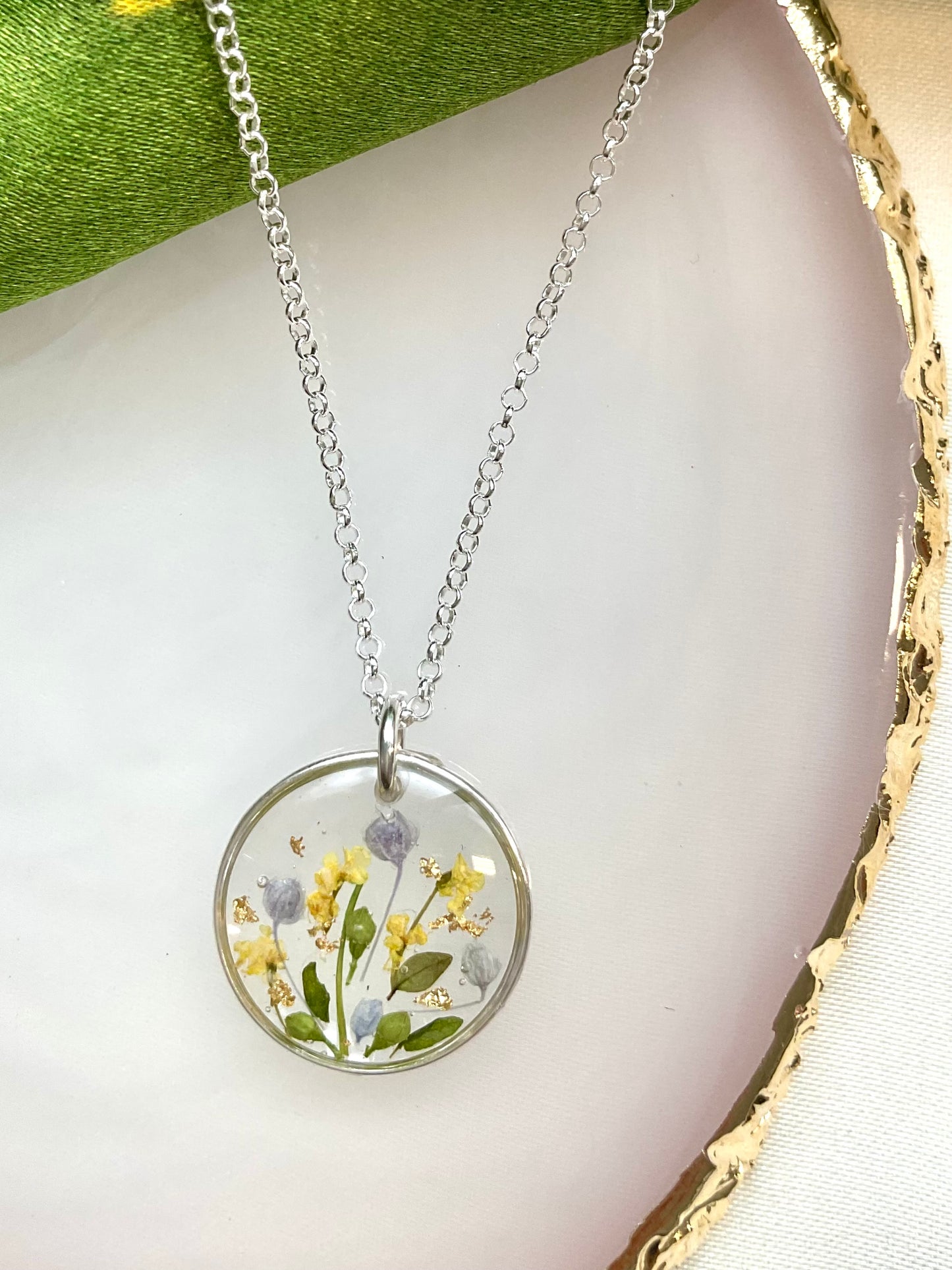 Sterling Silver Bridesmaid Necklaces Dried Flower Necklace – Boho Floral Jewellery