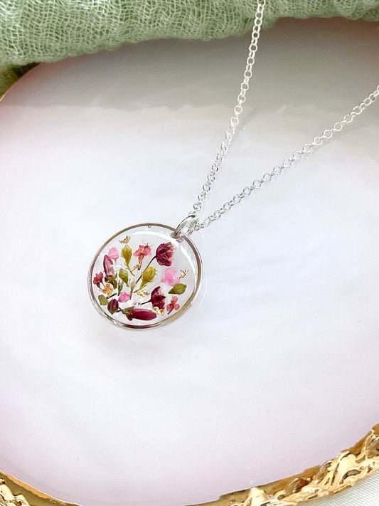 Sterling Silver Bridesmaid Jewellery - Handmade Floral Resin Pendant